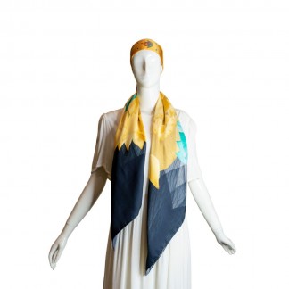 Square silk scarf- Yellow Vietnamese unicorn  100*100 cm